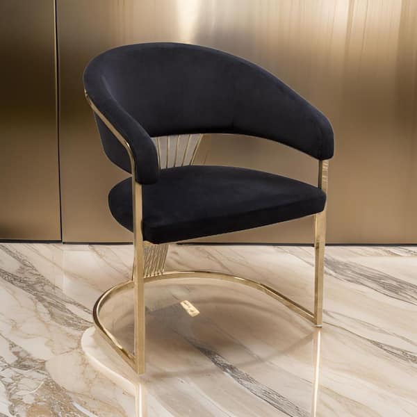 Benjara Black and Gold Velvet Metal Frame Dining Chair