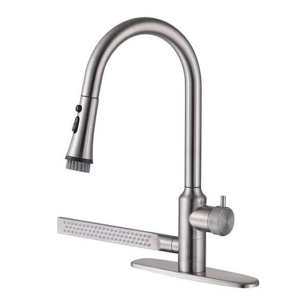 1-Handle 18 in. H Pull Down Sprayer Kitchen Faucet 3-Spray Fixed Sink Faucet 2 GPM with Side Spray in Silver