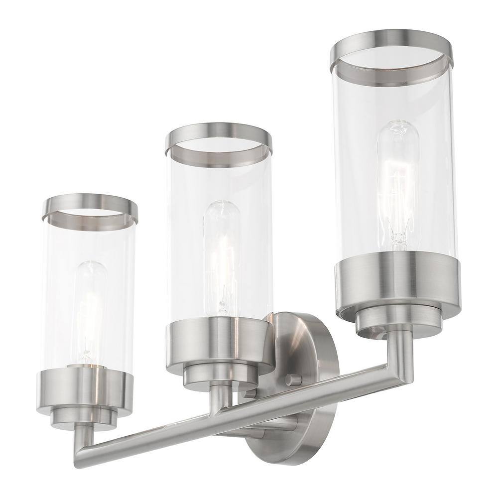 Hillcrest Brushed Nickel 3-Light Bath Vanity with Clear Glass