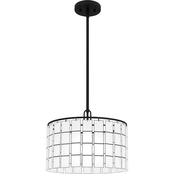 DSI LIGHTING Camden 1-Light Matte Black Pendant with Frosted Bound Glass Shade