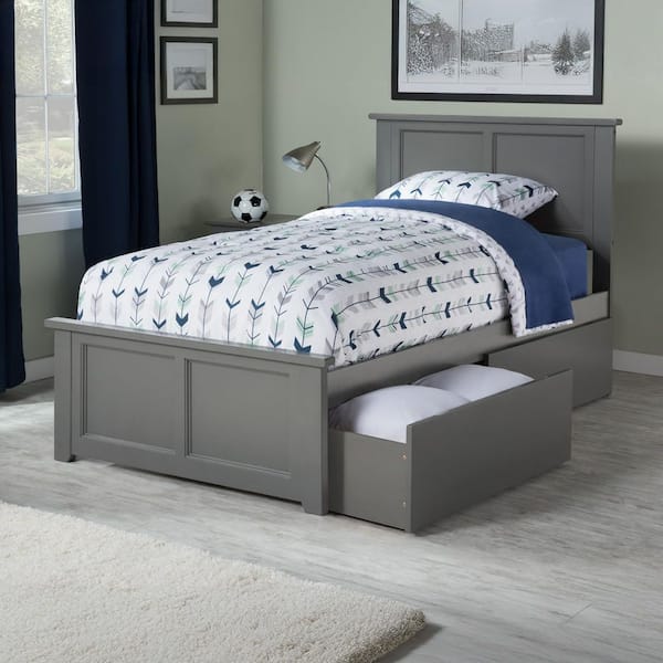 AFI Madison Grey Twin XL Platform Bed with Matching Foot Board with 2-Urban Bed Drawers
