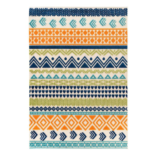 Ronda Contemporary Bohemian Multi 5 ft. x 7 ft. Oval Indoor/Outdoor Area Rug