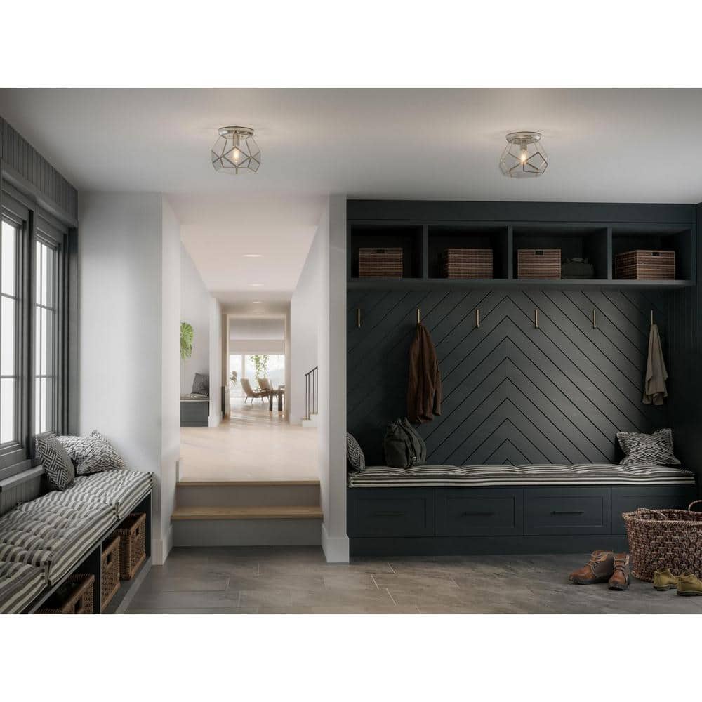 Cinq Brushed Nickel and Glass Geometric Flush Mount Light