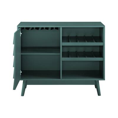 Dark Teal Wood Bar Cabinet with Louvered Door
