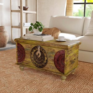 Mesa 33 in. Assorted Color Rectangular Carved Wood Trunk Coffee Table