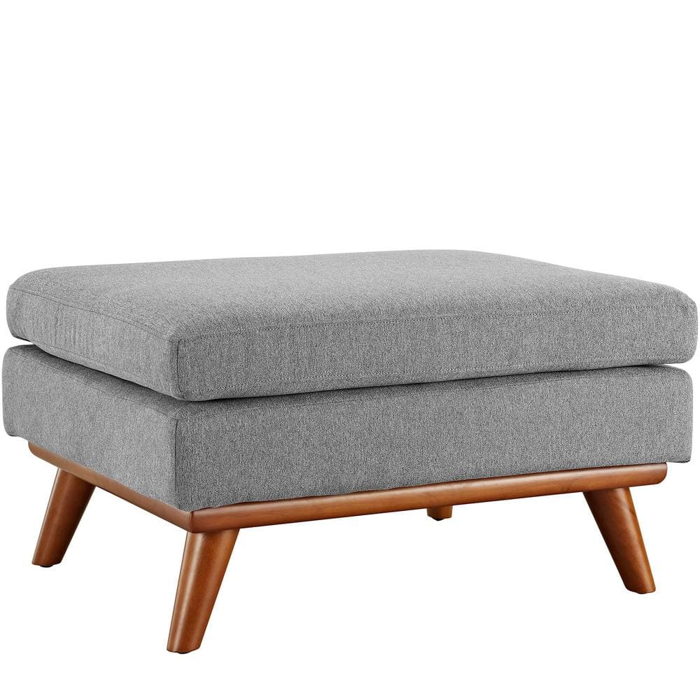 Expectation Gray Tufted Fabric Ottoman with Rubberwood Legs