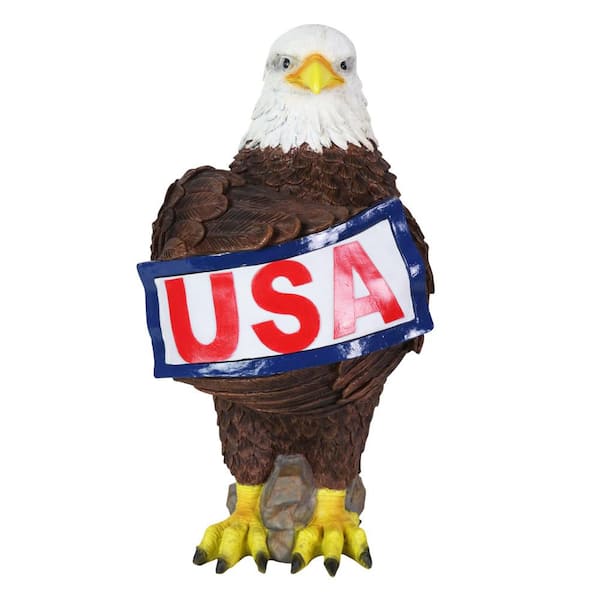 Solar Hand Painted Bald Eagle with Illuminating USA Sign Garden Statue