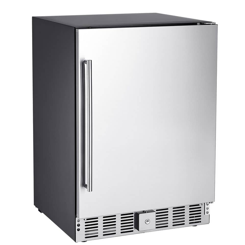24 in. 180 Cans Beverage Refrigerator, 5 cu. ft. Freestanding or Undercounter, Built-in Outdoor Refrigerator in Silver