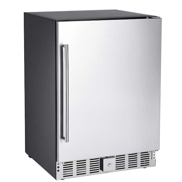 24 in. 180 Cans Beverage Refrigerator, 5 cu. ft. Freestanding or Undercounter, Built-in Outdoor Refrigerator in Silver