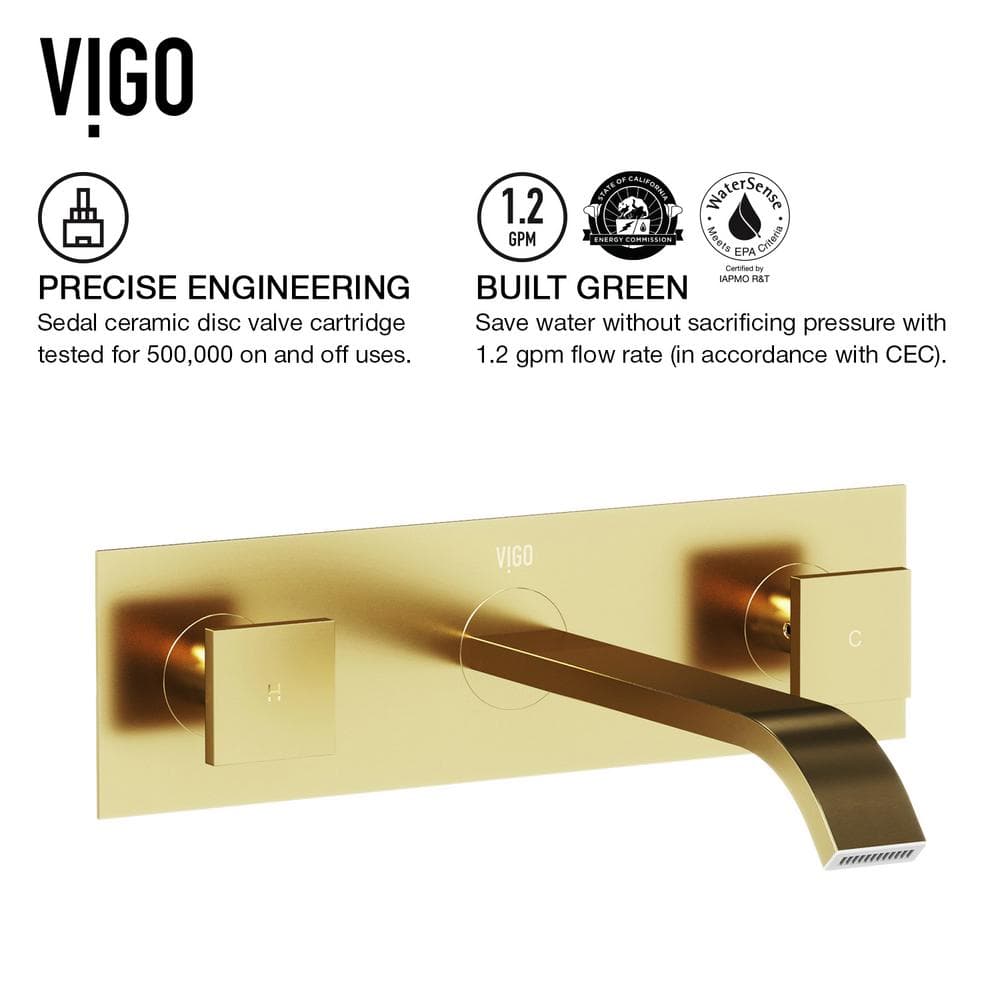 Matte Gold Two-Handle Wall Mount Bathroom Faucet