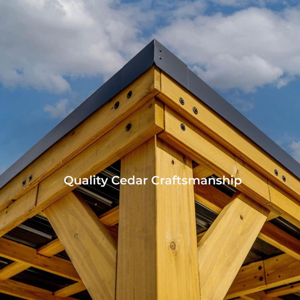Kingsport 20' x 20' Cedar Wood Carport with Black Steel Roof