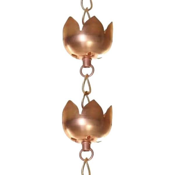 Lotus Rain Chain 8.5 ft. Metal with 11 Tulip Shaped Copper Cups for Outdoor Garden Decor Gutter Downspouts Replacement