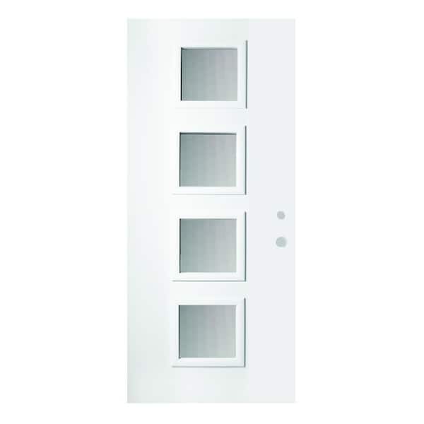 Stanley Doors 32 in. x 80 in. Evelyn Screen 4 Lite Painted White Left-Hand Inswing Steel Prehung Front Door
