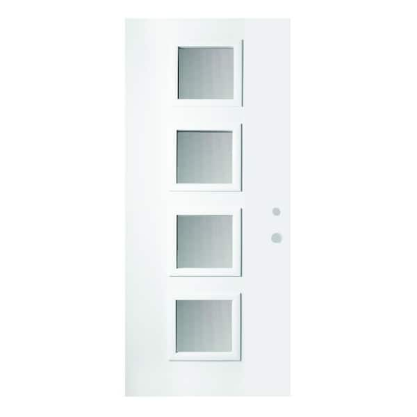 Stanley Doors 36 in. x 80 in. Evelyn Screen 4 Lite Painted White Left-Hand Inswing Steel Prehung Front Door