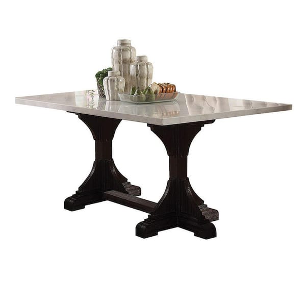 Benjara Off white Marble Top Trestle Base Dining Table Seats 4