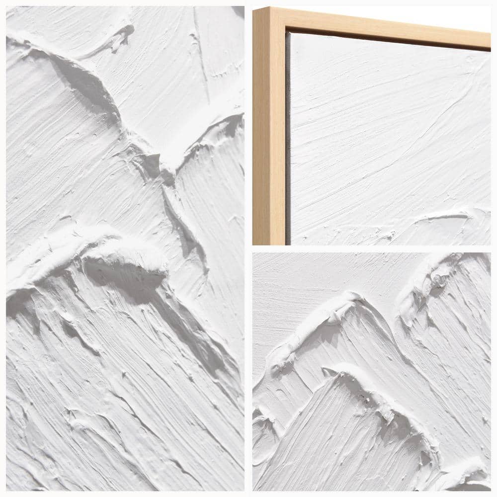 White Textured Abstract Mountain Canvas with Light Wood Frame, 30" x 40"