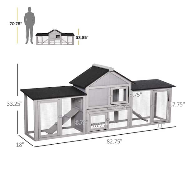 PawHut 83 in. Wooden Rabbit Hutch Large Bunny Hutch House with