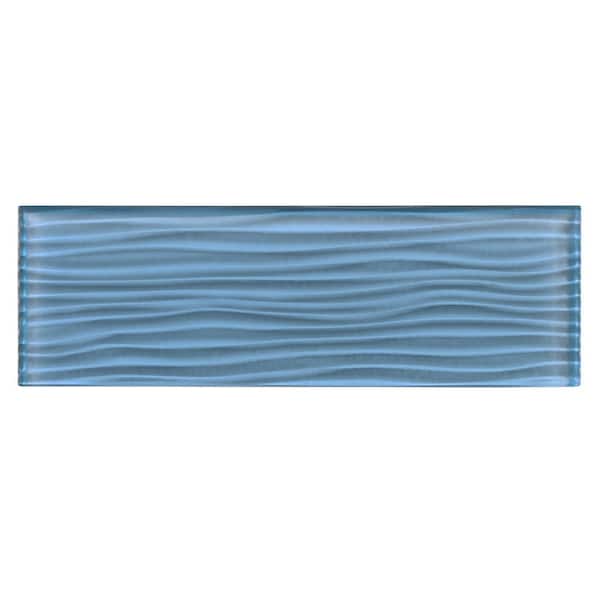 Enchant Parade Lore Blue Glossy 4 in. x 12 in. Glass Textured Subway Wall Tile Sample
