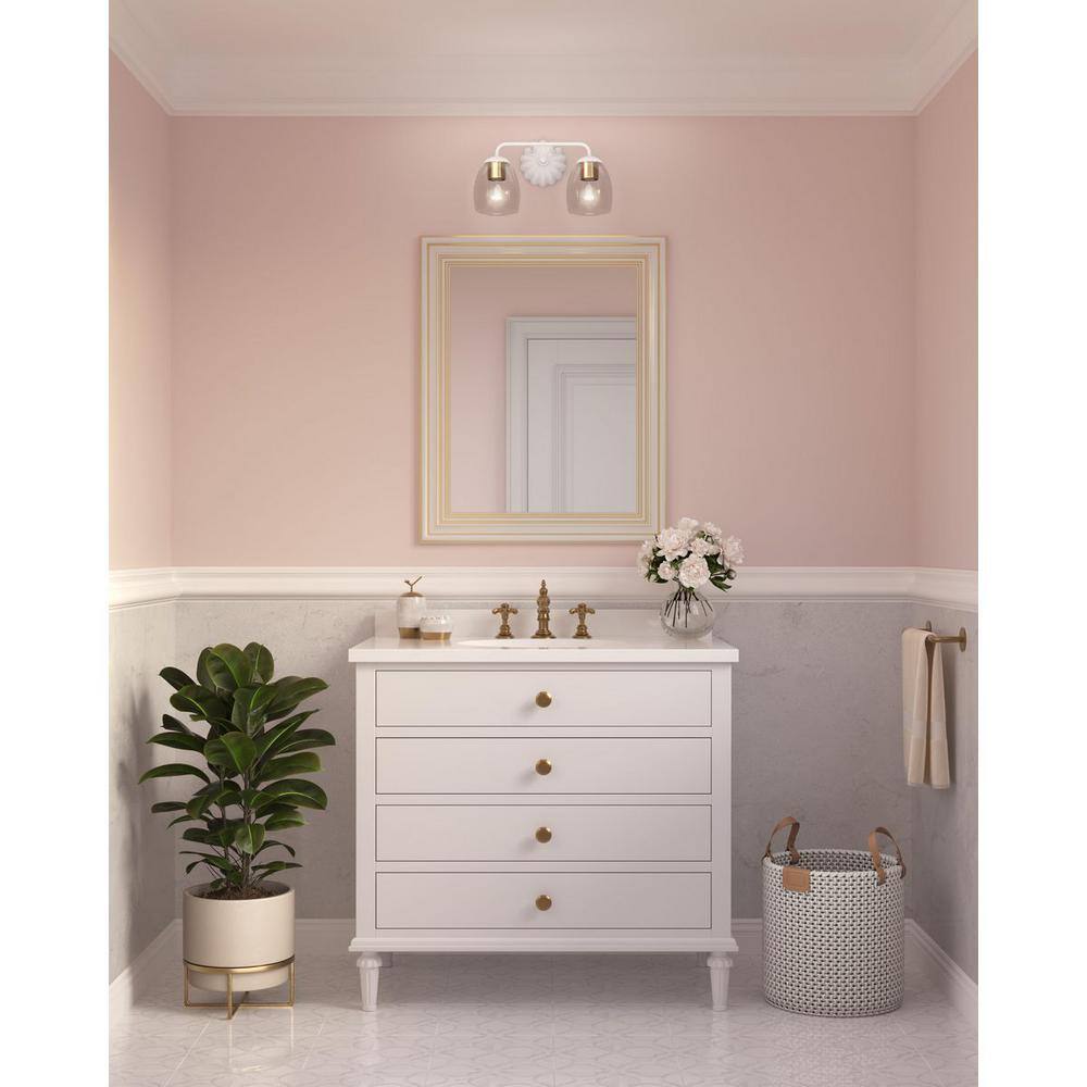 White Plaster and Clear Glass 2-Light Vanity Fixture