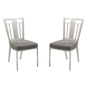 Cleo 36 in. Gray Fabric and Brushed Stainless Steel Finish Contemporary Dining Chair (Set of 2)