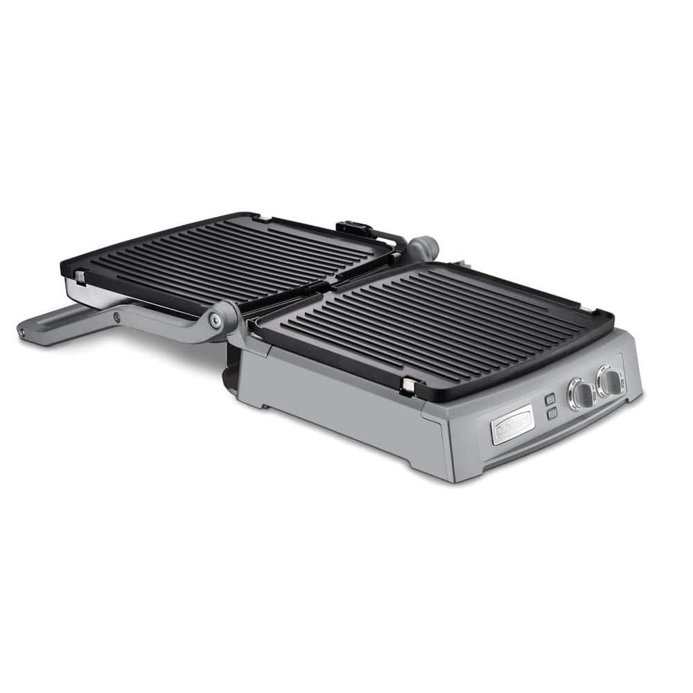 Deluxe Brushed Stainless Steel Electric Griddle with Reversible Plates