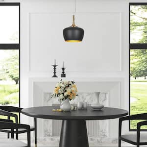 1-Light Black and Brass Chandelier Pendant Light with Metal Shade