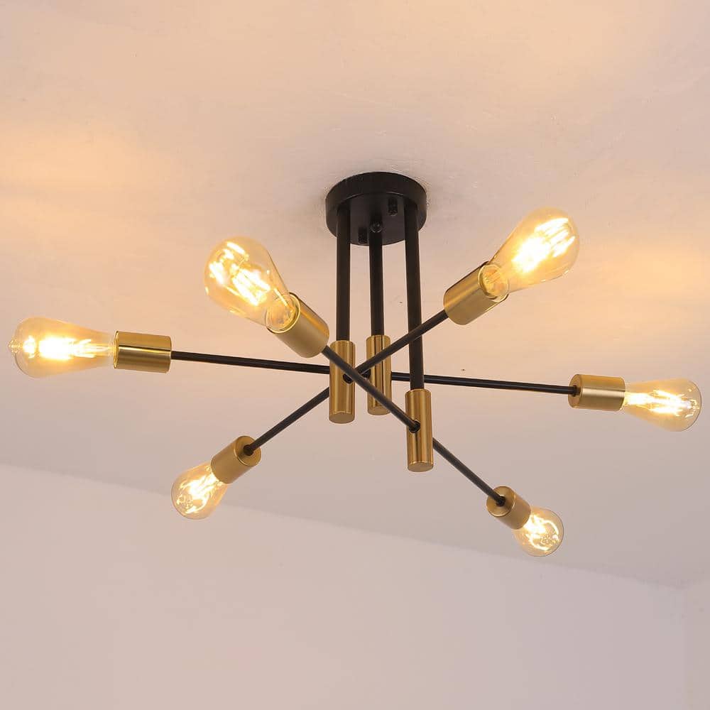 32.7 in. 6-Light Black Unique Modern Sputnik Semi-Flush Mount with Aged Brass Socket Cups price history on PriceWatchPro
