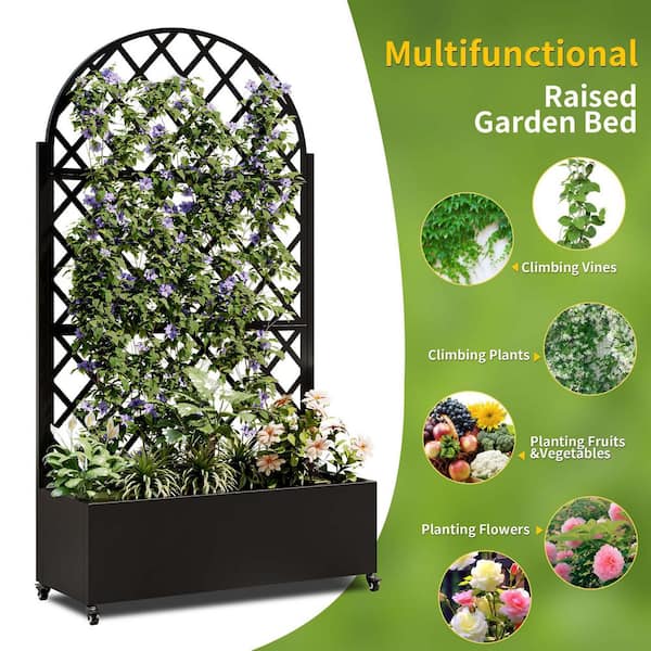 Metal Galvanized Steel Planter Box with Trellis Raised Garden Bed