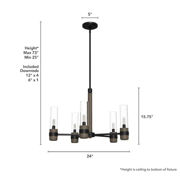 Hunter River Mill 5-Light Rustic Iron Candlestick Chandelier with Clear Seeded Glass Shades