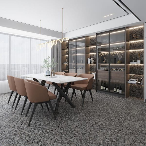 Terra Mia 36 in. x 36 in. Matte Charcoal Black with Gray Flecks Porcelain Wall and Floor Tile (8.72 sq. ft./Case)-1 Pack