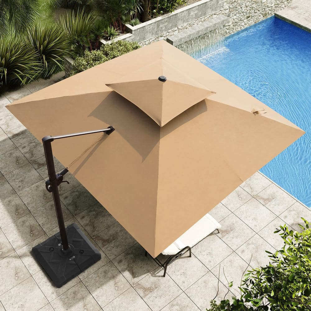 11 ft. Tan Square Cantilever Patio Umbrella with Metal Pole