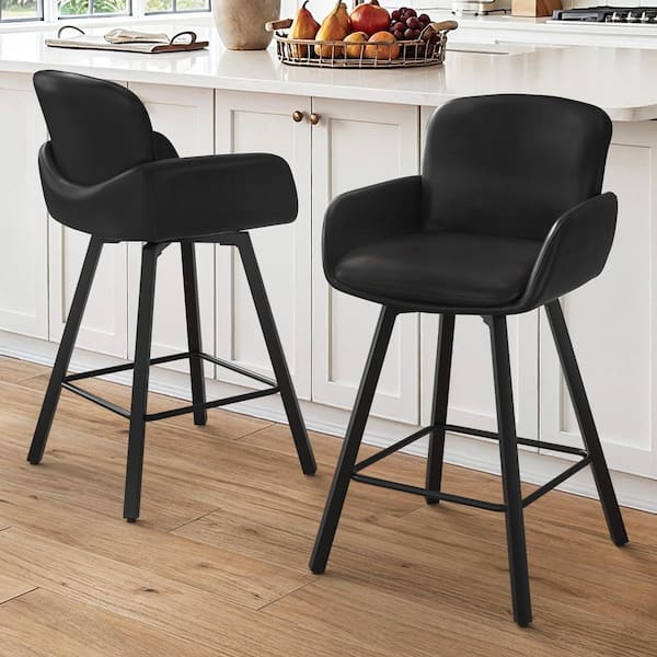 OrangeOne Modern 26 in. Black Faux Leather Low back Metal Swivel