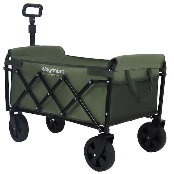 3.94 cu. ft. Army Green Steel Expandable Dual-Layer Utility Wagon Garden Cart for Camping, Shopping, Gardening, Fishing