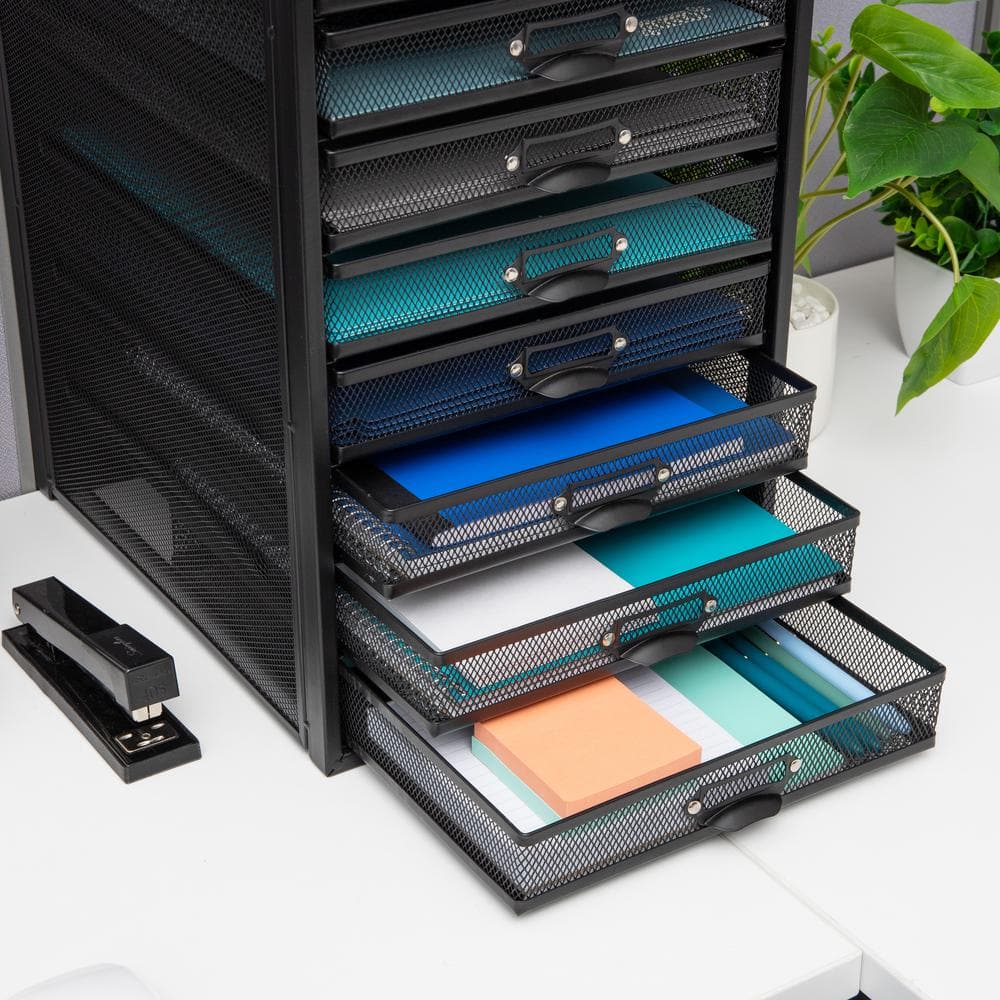 Black Wire Mesh 10-Drawer Moisture-Resistant File Storage Cabinet