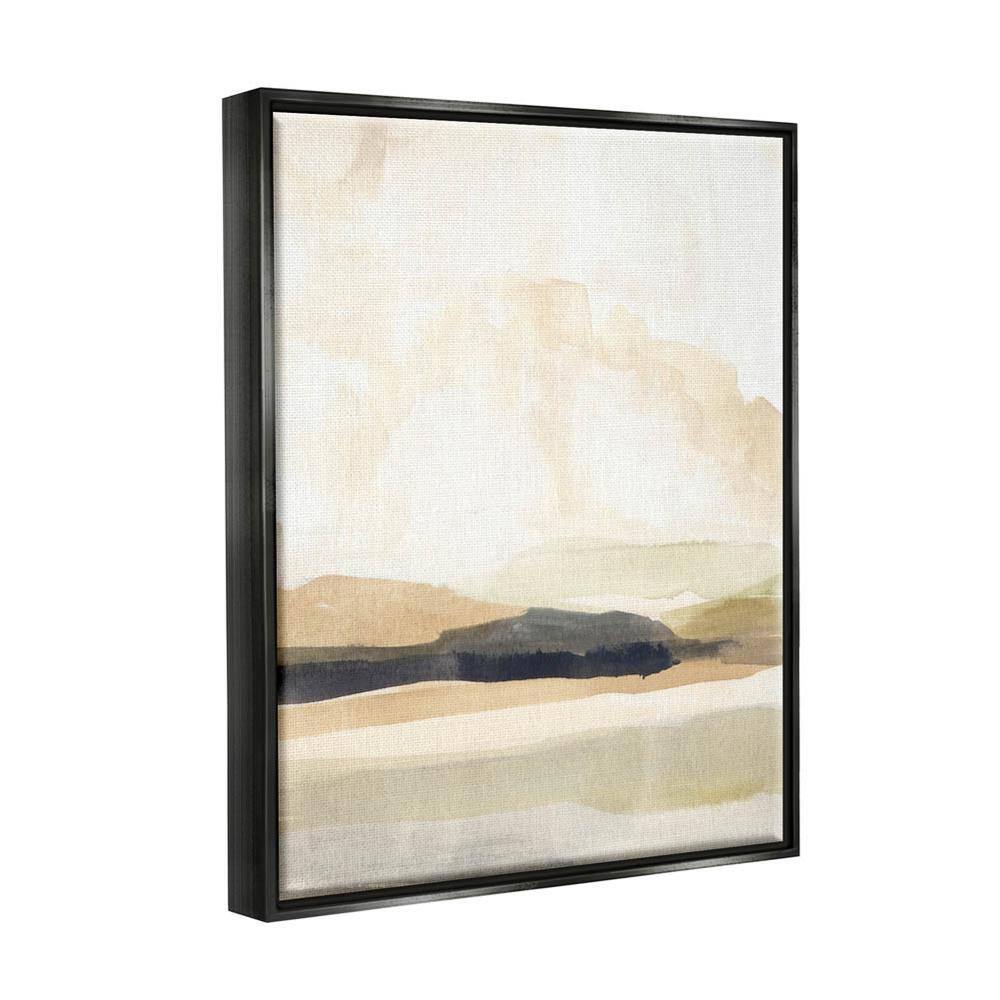 Muted Yellow Abstract Landscape Canvas Print with Black Floater Frame
