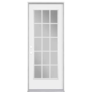 32 in. x 80 in. White 15 Lite Right-Hand Inswing Primed Steel Prehung Front Exterior Door No Brickmold