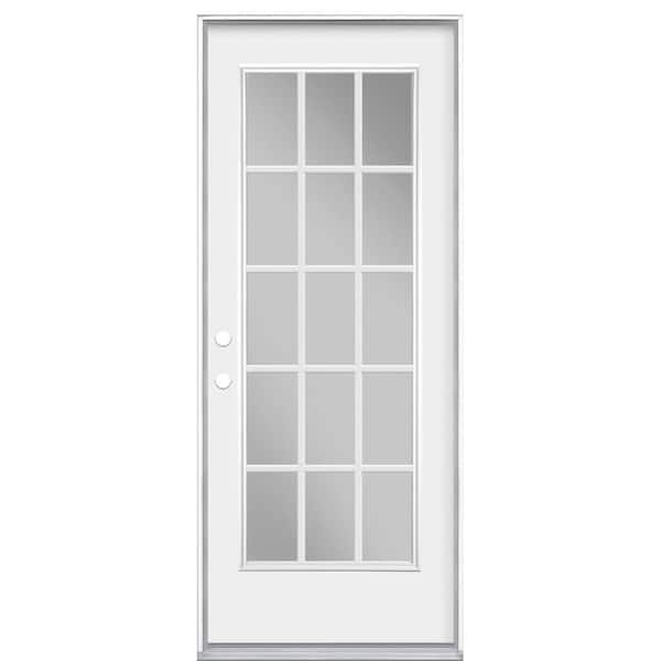 Masonite 32 in. x 80 in. White 15 Lite Right-Hand Inswing Primed Steel Prehung Front Exterior Door No Brickmold