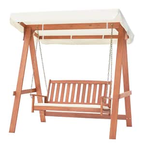 2-Person Wood Patio Swing with A Frame and Sturdy Metal Hanging Chainsx