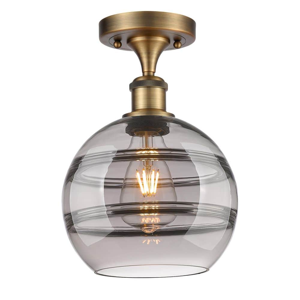 Rochester 8 in. 1-Light Brushed Brass Industrial Semi-Flush Mount with Smoked Glass Shade price history on PriceWatchPro