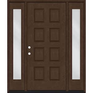 Regency 74 in. x 96 in. 8-Panel RHIS Hickory Stain Mahogany Fiberglass Prehung Front Door with Dbl 14 in. Sidelites