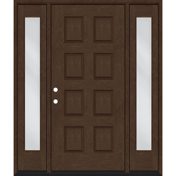 Steves & Sons Regency 74 in. x 80 in. 8-Panel RHIS Hickory Stain Mahogany Fiberglass Prehung Front Door w/Dbl 14 in. Sidelites