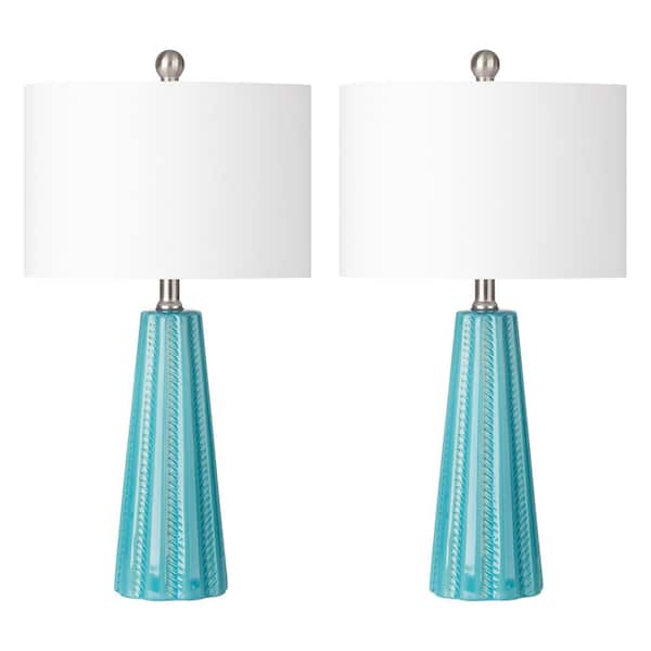 Cinkeda 23.5 in. Turquoise Ceramic Table Lamp Set with USB, Type-C and AC Outlet (Set of 2)