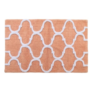 Cotton Coral/White 34 in. x 21 in. Latex Spray Non-Skid Backing Color Geometric Pattern Machine Washable Bath Rug