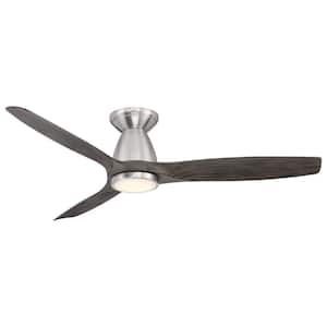 Skylark 54 in. 3-Blade Smart Indoor/Outdoor Flush Mount Ceiling Fan in Brushed Nickel Ebony 3000K LED and Remote