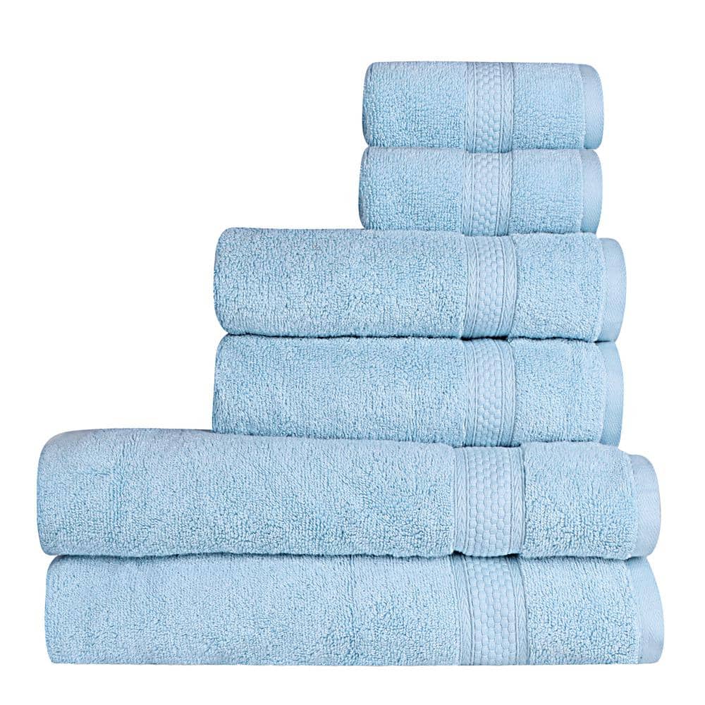 Chambray Blue Cotton Kids' Hand Washcloth Set, 6 Pieces