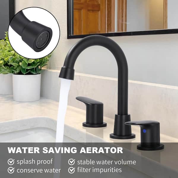 8 in. Widespread Double Handle Bathroom Faucet with 2-Aerators, Pop Up Drain and Supply Lines in Matte Black