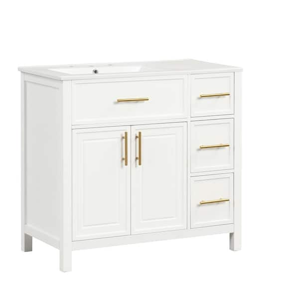 Unbranded 36 in. W x 18 in. D x 34 in. H Single Sink Freestanding Bath Vanity in White with White Ceramic Top