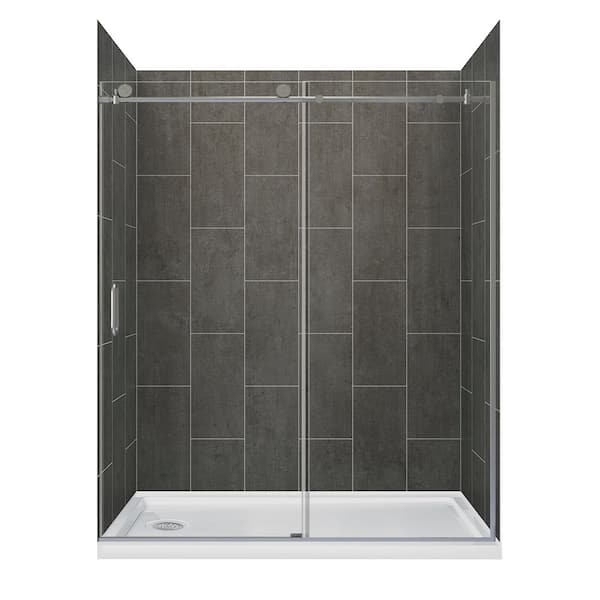 JETCOAT 60 in. L x 30 in. W x 78 in. H Left Drain Alcove Shower Stall Kit in Slate and Brushed Nickel 3-Piece