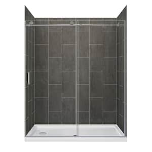 Jetcoat 60 in. L x 30 in. W x 78 in. H Left Drain Alcove Shower Stall Kit in Slate and Brushed Nickel 3-Piece