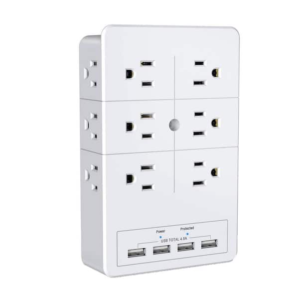 Wall Mount Multi Outlet Extension Cord 12-Outlet AC Surge Protector with 4 USB Ports and 3 Prong Outlet